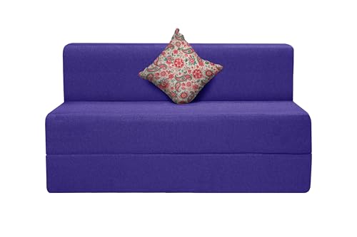 Image of One Seater Sofa Cum Bed Jute Fabric 3 X 6 Ft| Space Saving Foldable Sofa Bed for Living Room & Guest Room | Comfortable Multi-Functional Furniture - Purple
