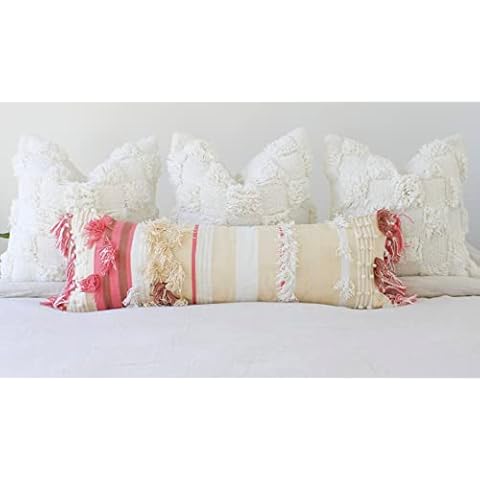 CASA BOHO Lumbar Pillow Cover Pink Decor Boho Throw Pillows for Bed Decorative Pillows for Couch Boho Long Pillow for Bed Pink Pillows Decorative Throw Pillows Boho Throw Pillow Covers Pink 12x34 Cover