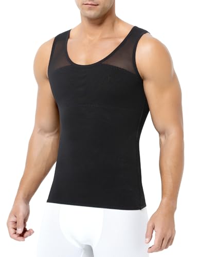 Casey Kevin Men's Slimming Body Shaper Undershirts Compression Vest for Men Shapewear Compression Tank Top,Ak3348-black,XL