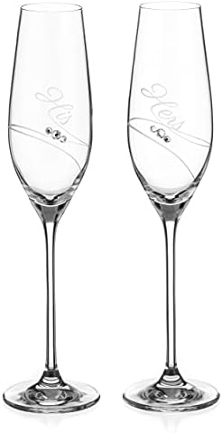 DIAMANTE Swarovski Crystal Champagne Flutes Prosecco Glasses - His & Hers - Set of 2 (Champagne Flutes 210ml)