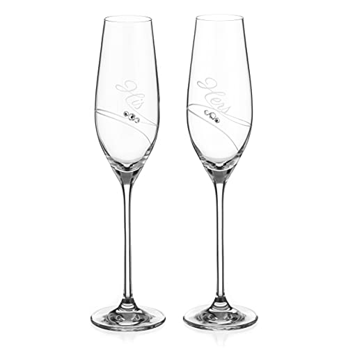 DIAMANTE Pair of Crystal Champagne Flutes Prosecco Glasses - His & Hers - Set of 2 (Champagne Flutes 210ml)