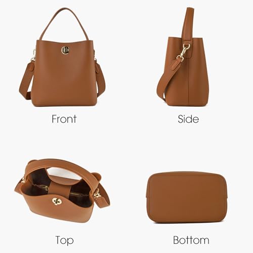 Genuine Leather Bucket Tote Bag for Women, Small Crossbody Bag and Trendy Shoulder Bag with Adustable Strap4