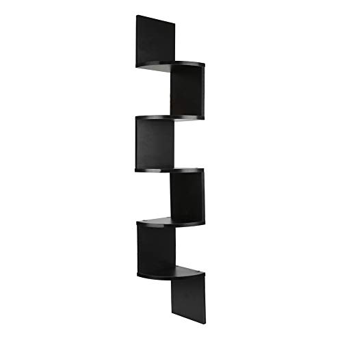 POPSPARK Estante de esquina con diseño de zigzag de 5 niveles, estante de pared flotante MDF para CD DVD (negro) Cover