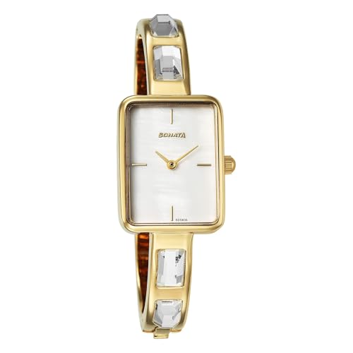 Image of Sonata Aura 2.0 Quartz White Dial Gold Stainless Steel Strap Analog Watch for Women - 87096YM01W