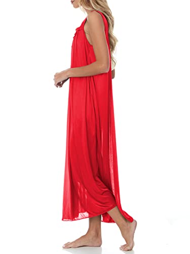 Camisola longa feminina de cetim sem manga Ezi, Vermelho, 3X Plus