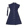 Allegra K Denim Dress for Women's Casual Button Down Short Sleeves Belted Midi Dress Black Blue Medium