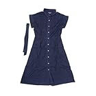 Allegra K Denim Dress for Women's Casual Button Down Short Sleeves Belted Midi Dress Black Blue Medium