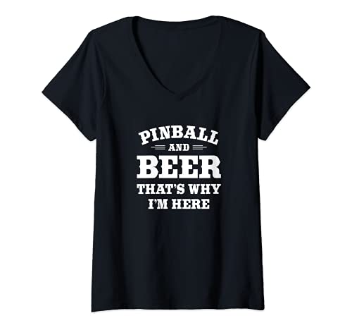 Mujer Divertido Pinball y cerveza Bebedero Cita: Pinball y cerveza Camiseta Cuello V