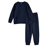 パジャマ ボーイズ ガールズ 綿100% ニットキルト 柔らかい 快適 上下セット 長袖 シンプル無地 晩秋 冬 初春 ネイビー 130サイズ