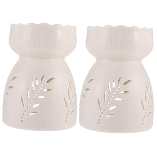 Duo de petits réchauds à huiles essentielles en céramique blanche ciselée