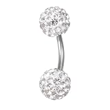 Niaspi 14G White Disco Ball Belly Button Ring for Women Stainless Steel Belly Navel Rings Belly Curved Barbell Body Piercing Jewelry