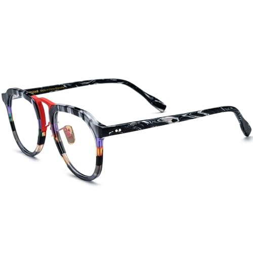 Image of HEPIDEM Multicolor Acetate Glasses Frame Women,Round Vintage Retro Optical Eyeglasses 9339