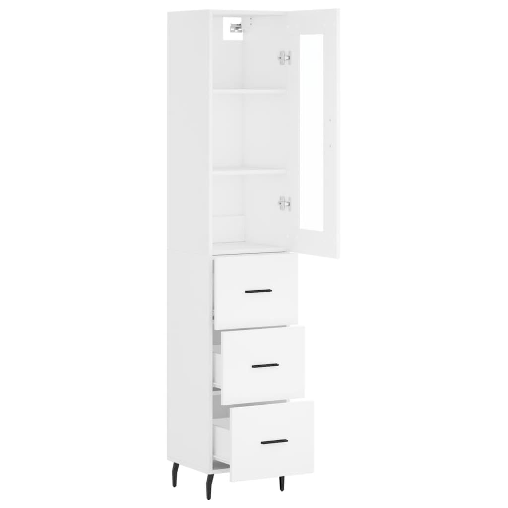 Gecheer Aparador, armario de columna, con vitrina, con 3 cajones, multicapa, blanco, 34,5 x 34 x 180 cm, aparador de entrada, mueble de columna que ahorra espacio, aparador con vitrina, modelo F