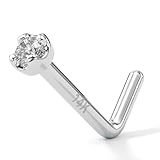 Body Candy 14k Solid White Gold Nose Ring Stud - 2mm Lab Created Diamond L-Shape 20 Gauge Piercing Jewelry for Women, Men