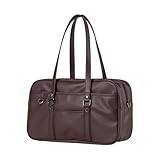 [YOBLUELO] スクールバッグ 革 スクバ 合皮 女子 高校生 大容量 肩紐長い イヤホンマークなし 茶色 黒 背負える (茶色)