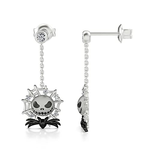 Jeulia Nightmare Earrings Jack Skellington Stud Earrings For Women Men Diamond 925 Sterling Silver Punk Drop Gothic Skeleton Dangle Hoop Black Piercing Earrings Halloween Jewelry Romantic Jewelry Gift For Her Christmas Birthday Gift (Spider King) #TOP1