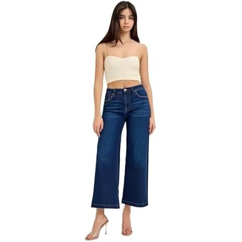SALT TREE Risen Jeans - High Rise Crop Wide Jeans - RDP5921 Darkblue Cover