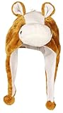 Timiot Cute Plush Animal Character Winter Hat Fun Ski Cap with Detailed Animal Face Long Ear Straps with Pom Pom Ends (Brown Horse)