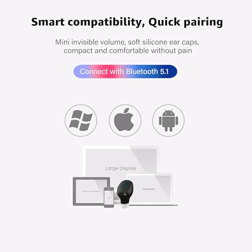 Image of Single Bluetooth Wireless Earbud, Mini Invisible in-Ear Wireless Bluetooth Headphone 12 Hours Super Long Battery Life Suitable for Sports Work and Sleep - Black