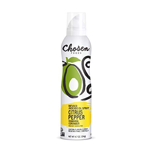 Chosen Foods Citrus Pepper Avocado Oil Spray 4.7 oz., Non-GMO, 500°F Smoke Point, Propellant-Free, Air Pressure Only for High-Heat Cooking, Baking and Frying