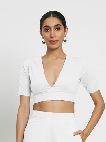 Image of Thevasa Women's Everyday Divine Depth V Neck Half Sleeves Blouse
