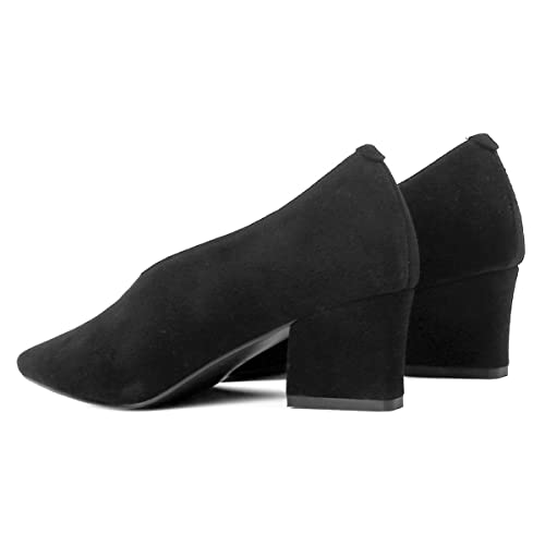 YDN Women Pointed Toe V-Cut Pumps Slip On Chunky Low Heels Formal Wear Outfit Shoes Size 4-15 US3