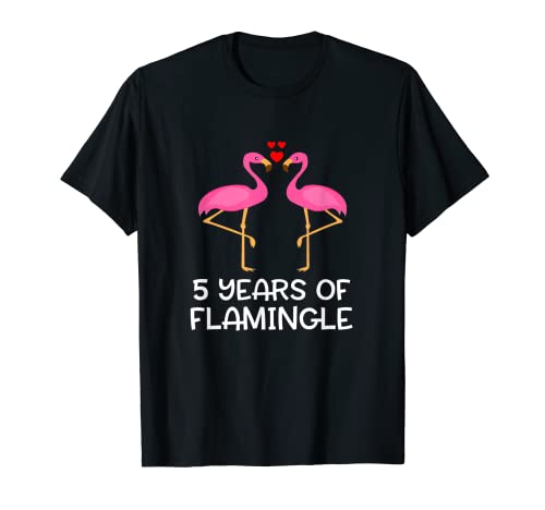 5 anos de Flamingle Flamingo casal aniversário a jogo t-shirt, Preto, S
