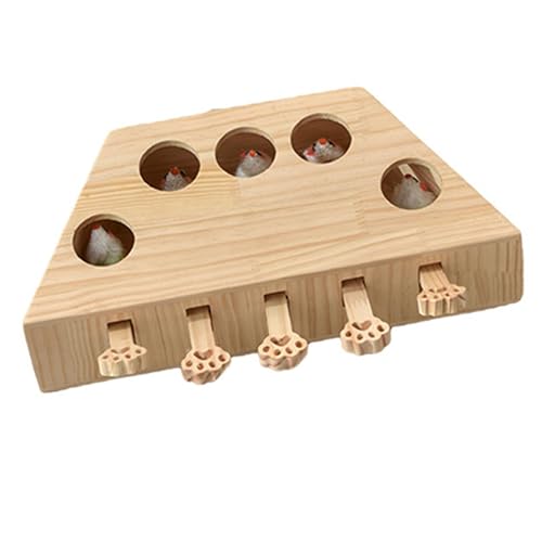 木製 猫 おもちゃ 猫じゃらし モグラ叩き ネコ ねこのおもちゃ 厳選木材使用 安全素材 木箱 ねこじゃらし ペット マウス ネズミ 知育玩具 ペットグッズ 自分で遊ぶ好奇心をくすぐる もぐらたたき 運動不足 ストレス解消 (5穴台形)