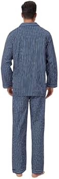 GLOBAL Pyjamasets voor heren, lange nachtkleding, 100% katoen, broek, lange mouwen, knoopsluiting, pyjama's, Blauw 2530-11, S