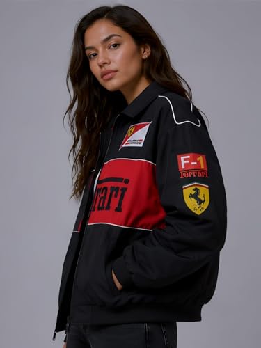 Image of Racing Bomber Jacket For Unisex | Premium Motorsport Winter Puffer Jacket for Men & Women | Streetwear Zip-Up Outerwear | Casual Biker Jacket with Graphic Print (IN, Alpha, M)