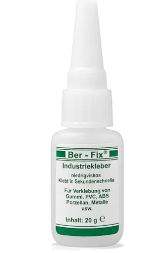 Ber-Fix Industriekleber 20 g – Sekundenkleber dünnflüssig, kapillar, hochrein – für Metall, Porzellan, Glas, Holz & Kunststoff – mit Nadelverschluss