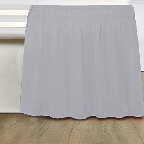 Image of Wrap Around Dust Ruffled Bed Skirt 12 inch Inch Tailored Drop Fade Resistant Brushed Microfiber Bed Skirt - Queen | Silver Grey