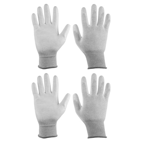QUARKZMAN 2 Pares Guantes ESD Antiestáticos de 23cm Recubiertos de PU y Fibra de Carbono de Alta Resistencia para Instalación y Reparación de PC, Electrónica (Grande), Gris