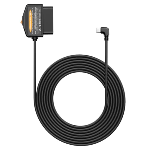 Dexumodbk OBD Stromkabel für Dash Kamera, OBD2 zu Typ C Hardwire Kit mit Schalter Button, 12-36V zu 5V/3A, 24-Stunden Überwachung/ACC Modus, Geeignet für Dash Cam, GPS oder Radar - 3,5M