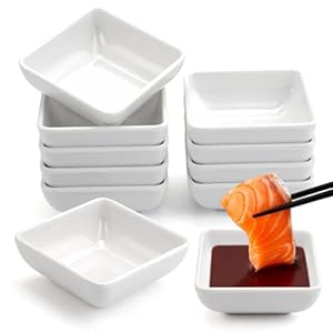 10 ciotole per salsa di soia, 7,5 x 7,5 x 3 cm, impilabili, piccole ciotole per salsa, condimenti, frutta, snack (bianco)