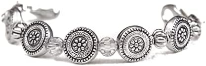 STRETCH Medical Alert Bracelet Replacement, Interchangeable Beaded Medical ID Bracelet Band, MEDICAL ID TAG NOT INCLUDED, Metallic Collection (Silver Deco, Average (5.5" Inches) MOST COMMON SIZE)