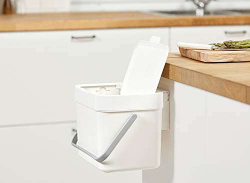 Image of Litem Food Waste Basket Bin - a Wall Hanging Type Bucket with Hook and Bracket to Hang Against Wall or Kitchen countertop for Your conveniences 1.05 Gallons (4L) (Ivory) | Wall Hanging Type Bucket, With Hook and Bracket, Hang Against Wall or Kitchen Countertop