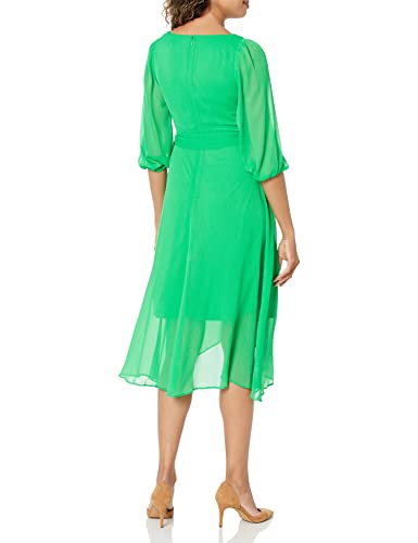 Image of DKNY Women's Half Balloon Sleeve Faux Wrap Midi Dress