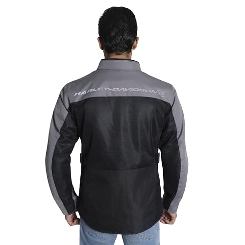 Image of HARLEY-DAVIDSON X TourX Edge Riding Jacket | 100% Polyester with Breathable Mesh Lining | Reflective Prints, Mandarin Collar & Contrast Piping | Durable, Lightweight & Stylish Motorcycle Jacket