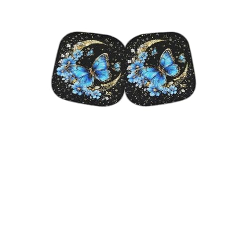 Image of Blue Butterfly Car Sun Shade for Windshield Foldable Sunshade Front Window Cover Sun Visor Heat and UV Rays That Keeps Vehicle Cool Universal Vehicle Accessories 28.5 x 25.5 inches