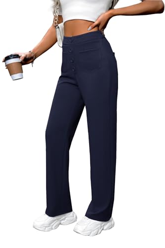 AIFARLD Straight Leg Pants for Women Flexipants High Waisted Button Stretchy Trousers Multiple Pockets Business Work Casual2