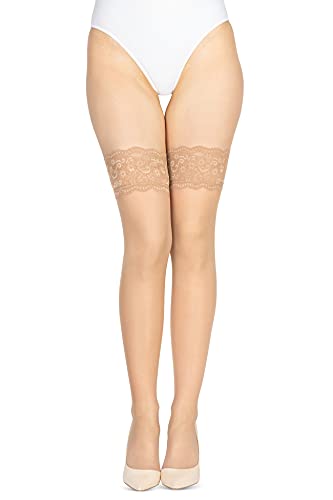 looksy Hohe Oberschenkelstrümpfe Transparente halterlose Strümpfe High Boot Overknee Sexy Oberschenkel mit Spitze 40 Denier, Miele L Cover