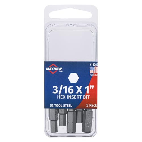 Mayhew Tools 18262-5 SAE Hex Insert Bit, 3/16 x 1", 5-Pack
