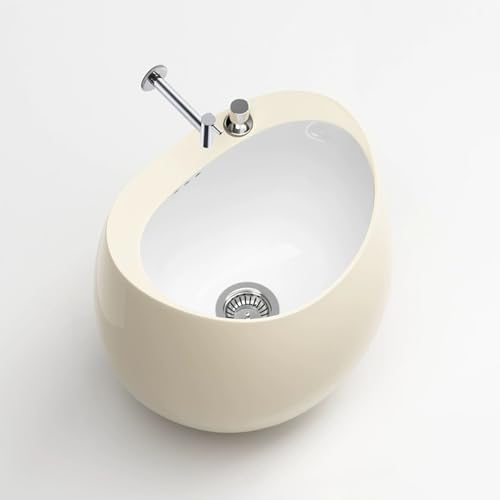 Commercial Ceramic Floor Mop Sink with Button Drain, Art Mop Basin with Faucet for Laundry, Garage, Garden & Pet Care - Pink, 45x42x33cm/18x16x13in