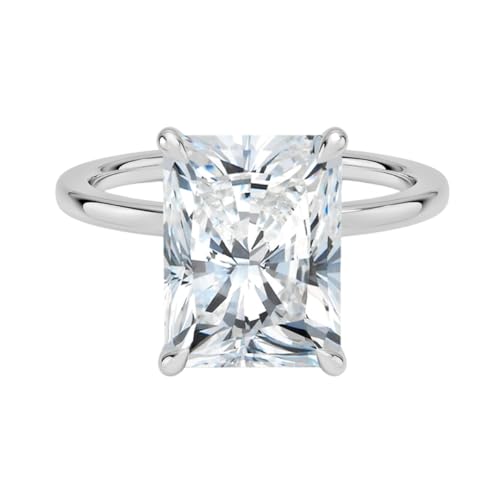 1-5 CT Radiant Moissanite Engagement Ring 10K 14K 18K Solid White Gold & 925 Sterling Silver Solitaire Engagement Ring Promise Bridal Ring Christmas gift for Women(4ct, Radiant)