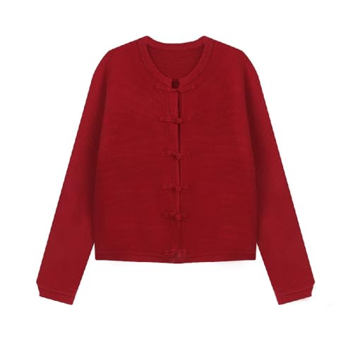Chinese New Year white red buckle fashionable simple wool sweater festive round neck top