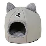 Fenteer Katzenhaus, Haustierhaus, wetterfest, Winddicht, Warmer Schutz, Katzenunterkunft, Haustierbedarf für Garten, Hinterhof, Scheune, Wohnanlage, Grau, M