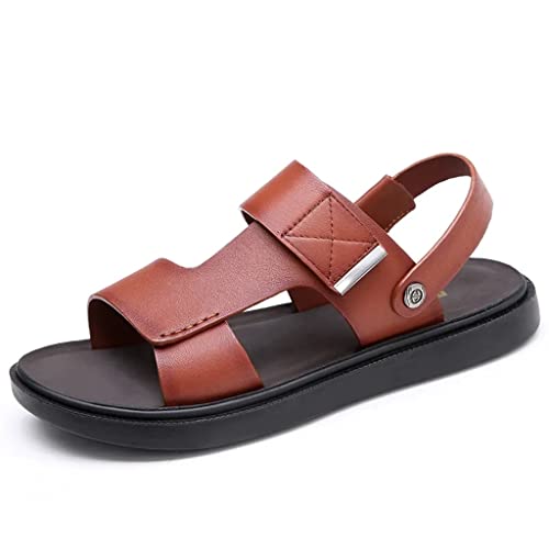 Men's Sandals Genuine Leather Breathable Beach Shoes Leather Men Sandals Slides Jeans Boots Business(42)