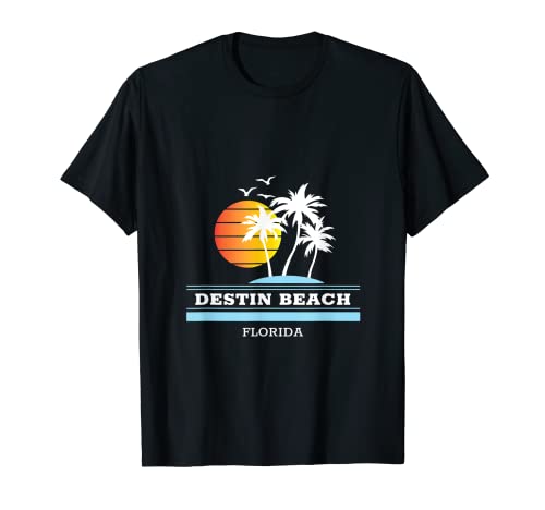 Retro Cool Original Destin Florida Beach Palmera Puesta de sol Camiseta