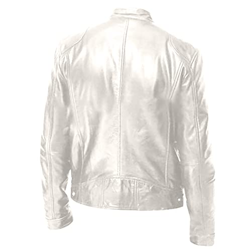 Dyguyth Mens Faux Leather Jacket,Big And Tall Slim Sherpa Lined Winter Warm Outwear Bomber Motorcycle Faux Leather Jacket Coats With Pocket White Xl #TOP1